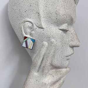 Vintage Sterling Stone‎ Earrings Signed VISIONS Square Shape